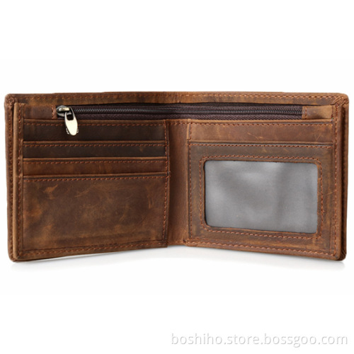 Boshiho Hot Sale Vintage Genuine Leather Zip Men's Wallet
